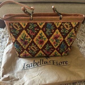 Isabella Fiore Colorful Beaded Geometric Leather Trim Tote